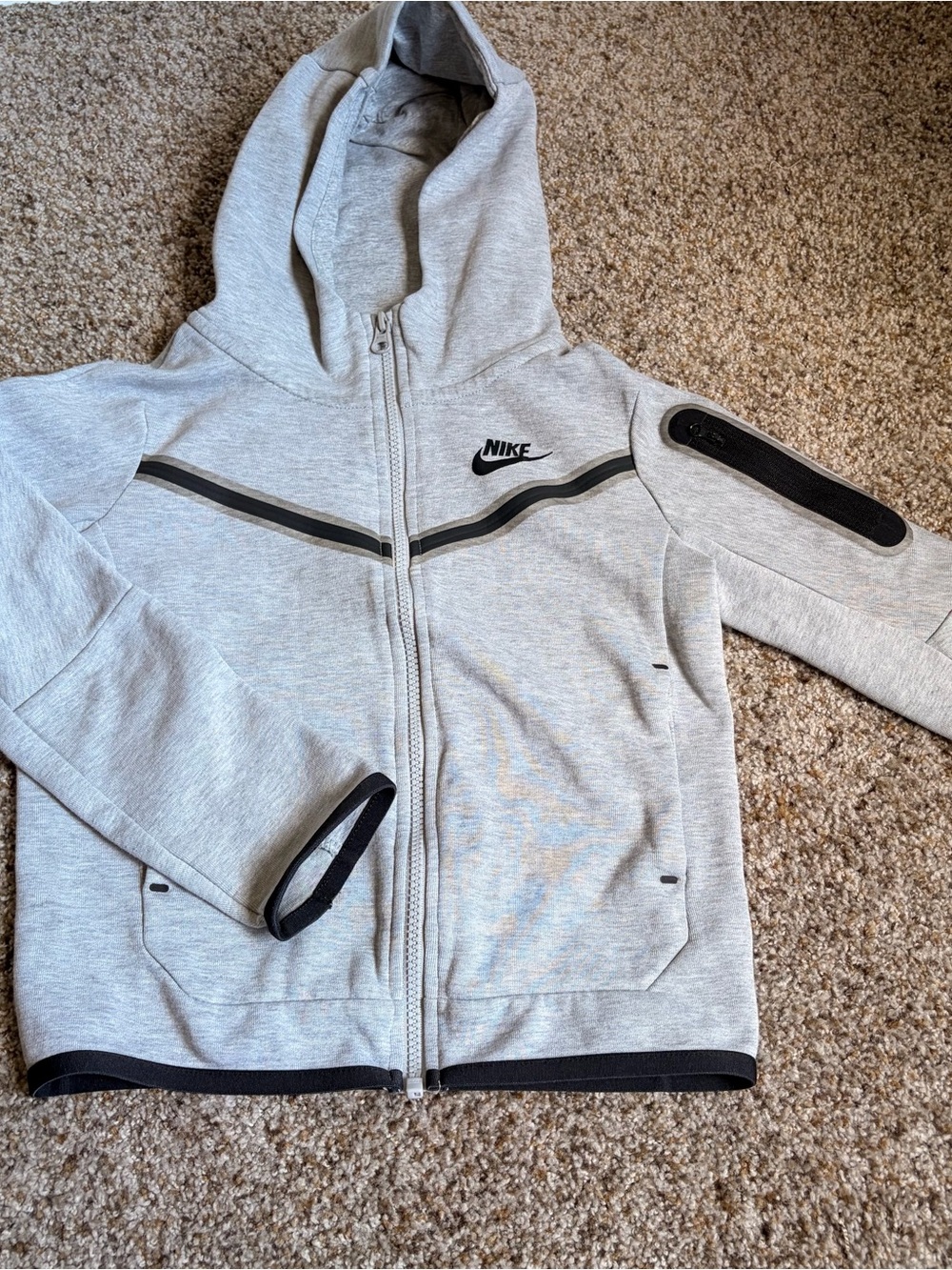 Nike Kids' Tech Fleece Light Gray Zip Hoodie with Black Accents